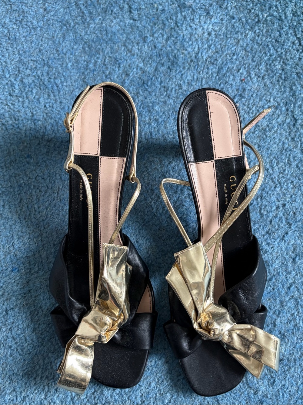 Gucci Black and Gold Bow Slingback Heels